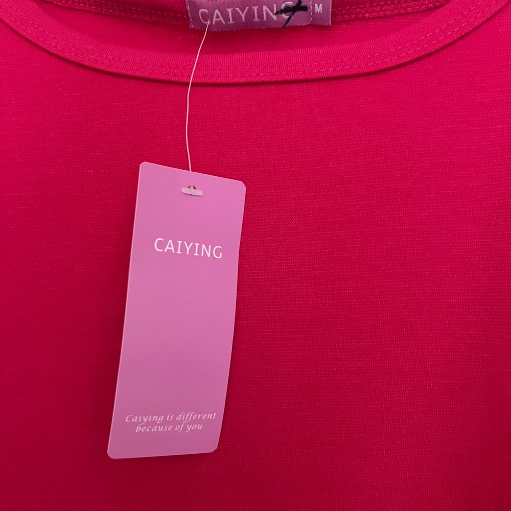 Caiying Women's Crew Neck Short Sleeve Dress in Hot Pink
